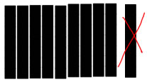 diagram showing 10 sevens, with the last one crossed out (7's are shown as black Cuisenaire rods)